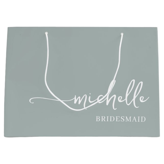 Stilvolle Sage Green Chic Monogram Script Große Geschenktüte (Vorderseite)