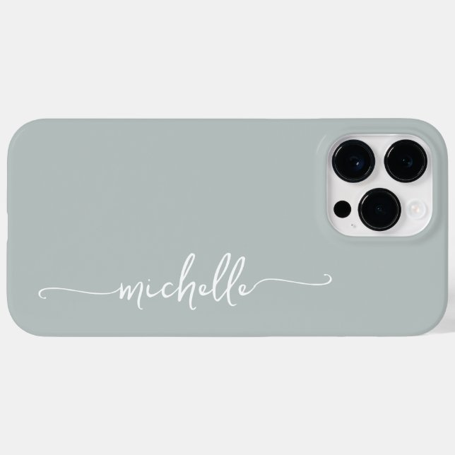 Stilvolle Sage Green Girly Minimal Name Script Case-Mate iPhone 14 Pro Max Hülle (Rückseite (Horizontal))