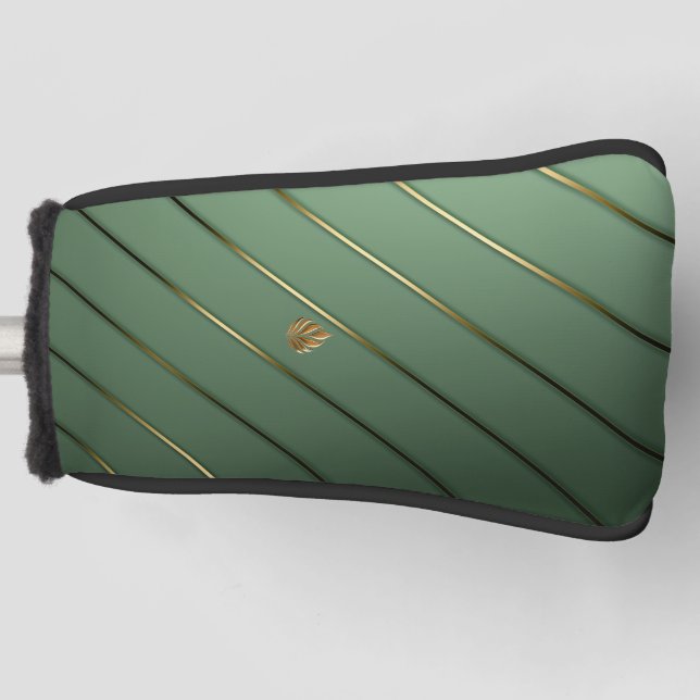 Stilvolle Sage Green & Gold Putter Golf Headcover (Vorderseite)