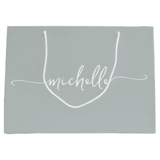 Stilvolle Sage Green Monogram Name Script Große Geschenktüte