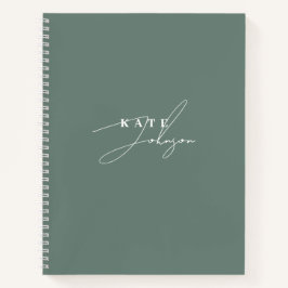 Stilvolle Sage Green Signature Script Monogram Notizbuch