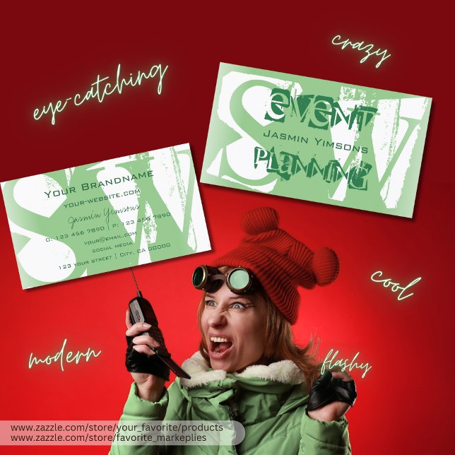 Stilvolle Sage Green und White mit Monogram Modern Visitenkarte (Von Creator hochgeladen)