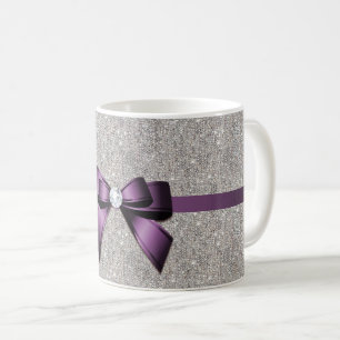 Stilvolle schillernde Sequins, lila Bogen u. Band Kaffeetasse