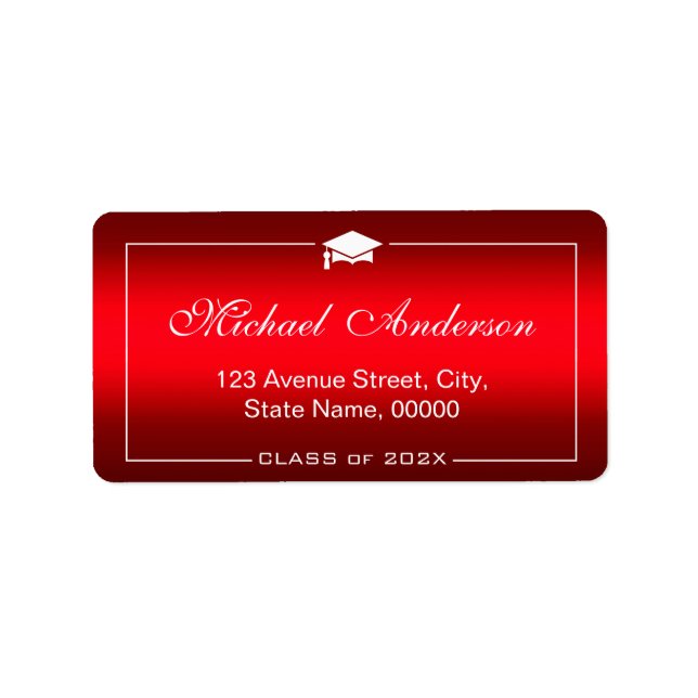 Stilvolle Schlichte Red Gradient Graduation Cap Gr Adressaufkleber (Vorne)