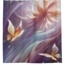 Stilvolle Schmetterlinge und Blume Duschvorhang