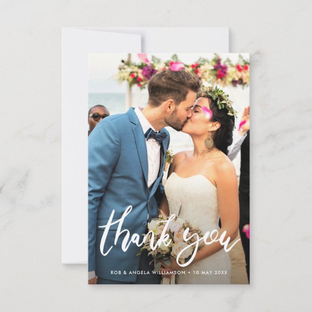 Stilvolle Schrift Braut & Bräutigam Hochzeit Dankeskarte (Vorderseite)