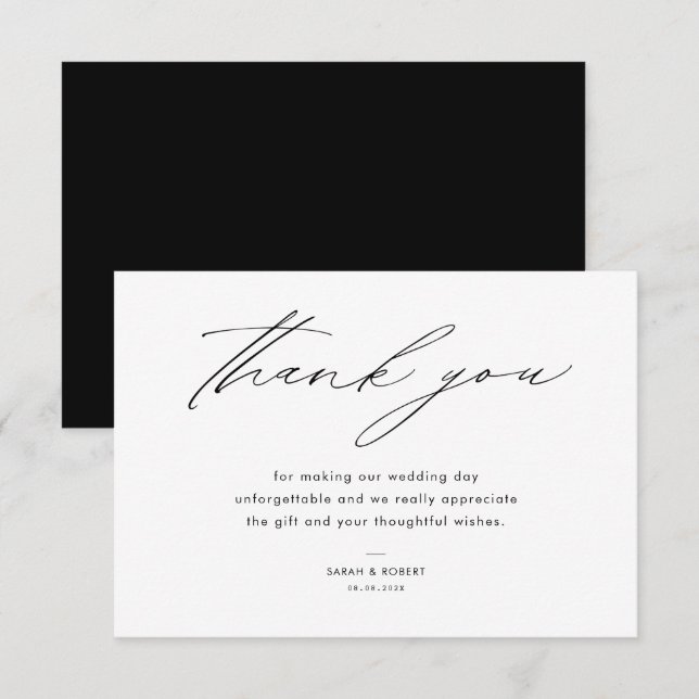 Stilvolle Schrift Moderne Hochzeit danke Karte (Vorne/Hinten)