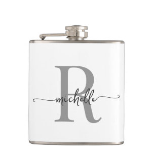 Stilvolle Schrift Moderne Weiße Graue Monogramm Na Flachmann