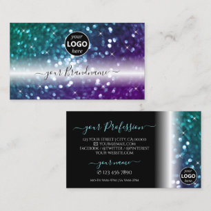 Stilvolle Schwarz-Aquamarin-Lila-Sparkle-Glitzer-L Visitenkarte