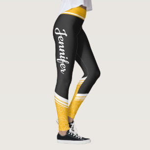 Stilvolle, schwarz-gelbe, blumenweiße Streifen und Leggings
