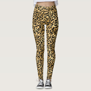 Stilvolle Schwarz-Gold-Foil-Wildleopard-Spots Leggings