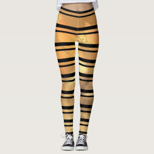 Stilvolle Schwarz-Gold Glitzer Streifen Leggings