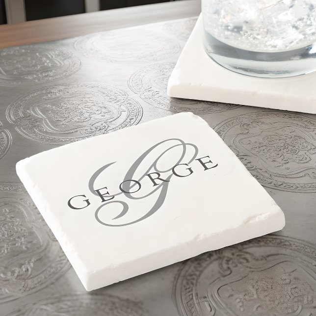 Stilvolle Schwarz-Grau-Monogramm-Anfangsbuchstaben Steinuntersetzer (Von Creator hochgeladen)