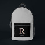 Stilvolle schwarz-graue Monogramm-Bezeichnung Bedruckter Rucksack<br><div class="desc">Einfach, modern Sleek - dieser stilvolle Schwarz/Grau-Rucksack Personalisiert mit Ihrem benutzerdefinierten 3-Farben-Monogramm und Vornamen. Alle Designfragen senden Sie uns einfach einen Chat oder eine E-Mail an charmdesignstudio@rcn.com und wir freuen uns, Ihnen behilflich zu sein.</div>