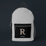 Stilvolle schwarz-graue Monogramm-Bezeichnung Bedruckter Rucksack<br><div class="desc">Einfach,  modern Sleek - dieser stilvolle Schwarz/Grau-Rucksack Personalisiert mit Ihrem benutzerdefinierten 3-Farben-Monogramm und Vornamen. Alle Designfragen senden Sie uns einfach einen Chat oder eine E-Mail an charmdesignstudio@rcn.com und wir freuen uns,  Ihnen behilflich zu sein.</div>