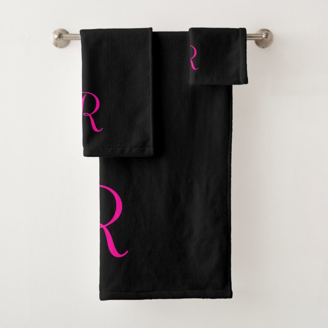 Stilvolle Schwarz-Hot-Pink-Dripping-Glitzer Monogr Badhandtuch Set (Insitu)