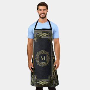 Stilvolle Schwarz Leder Monogram Initial Schürze
