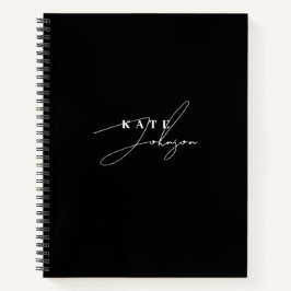 Stilvolle Schwarz Moderne Signature Script Monogra Notizbuch