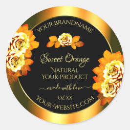 Stilvolle Schwarz-Orange-Produktmarken Blende Rose Runder Aufkleber