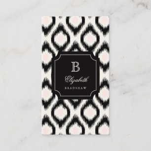 Stilvolle Schwarz Pink Diamond Ikat Monogram Visitenkarte