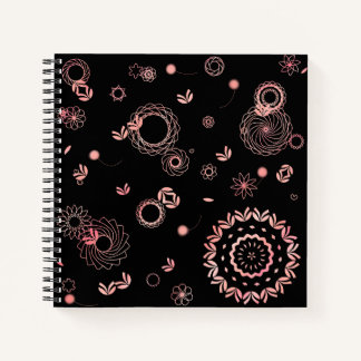 Stilvolle, schwarz-rosa Blume handbemalt Notizbuch
