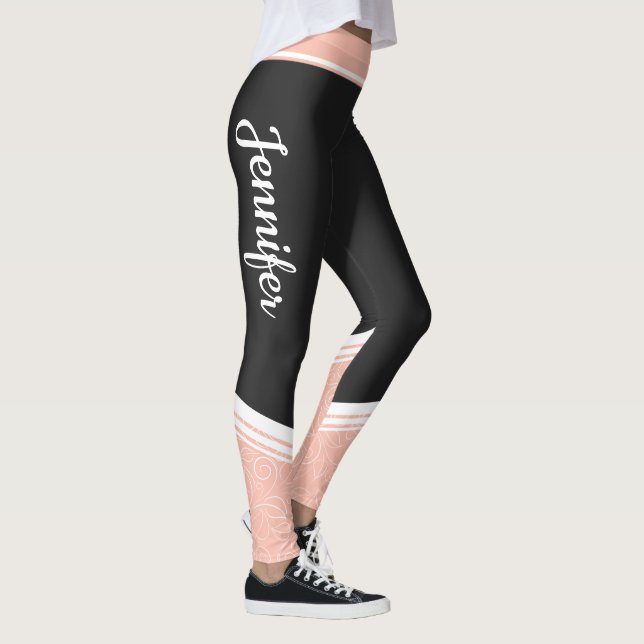 Stilvolle schwarz-rosa, blumenweiße Streifen und N Leggings (Rechts)