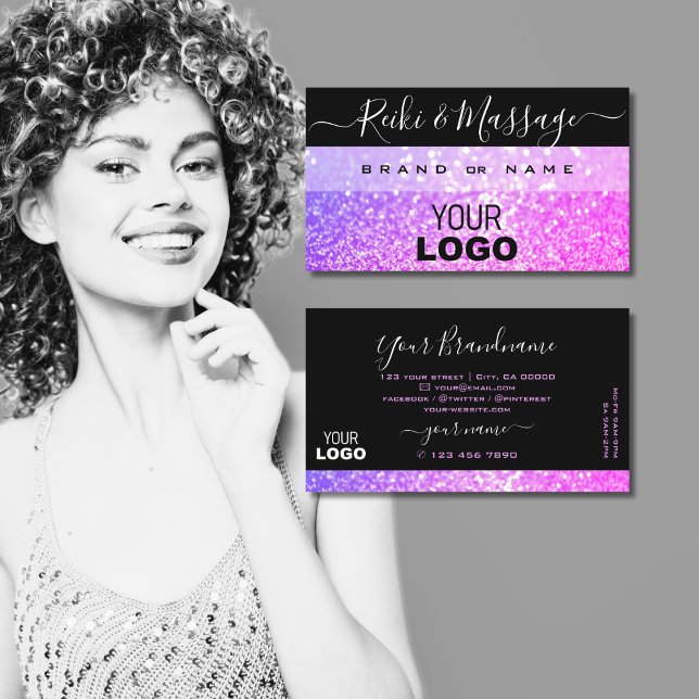 Stilvolle Schwarz-Rosa-Lila-Sparkle-Glitzer-Logo Visitenkarte (Von Creator hochgeladen)