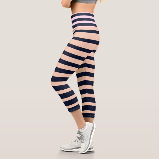 Stilvolle schwarz-rosa Monogramm Streifen Capri Leggings (Links)