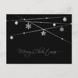 Stilvolle Schwarz-Silber-Weihnachtskalligrafie Feiertagspostkarte