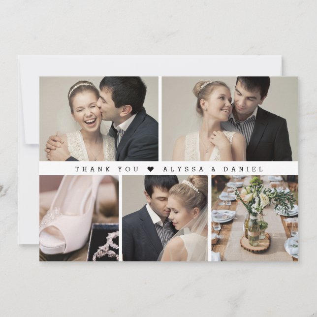 Stilvolle Schwarz-weiß-Chic-Hochzeitsszenario Dankeskarte (Vorderseite)
