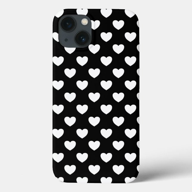 Stilvolle Schwarz-Weiß-Herzen Polka Dots Design Case-Mate iPhone Hülle (Rückseite)