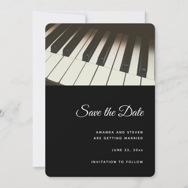 Stilvolle Schwarz-Weiß-Klaviertasten Fotografie Save The Date (Vorderseite)