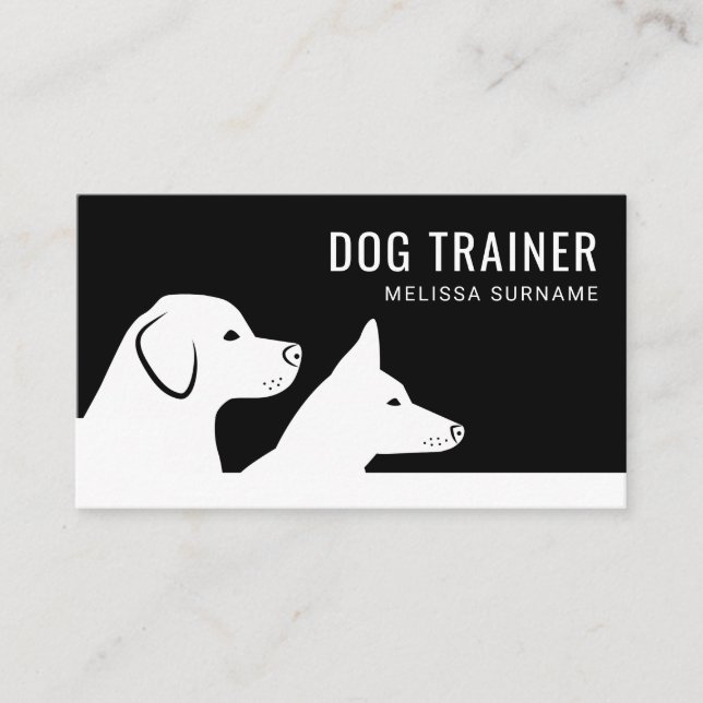 Stilvolle Schwarz-Weiß-Silhouetten Dog Trainer Visitenkarte (Vorderseite)