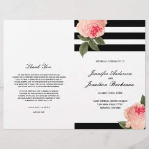 Stilvolle Schwarz-Weiß-Streifen Hochzeitsprogramme