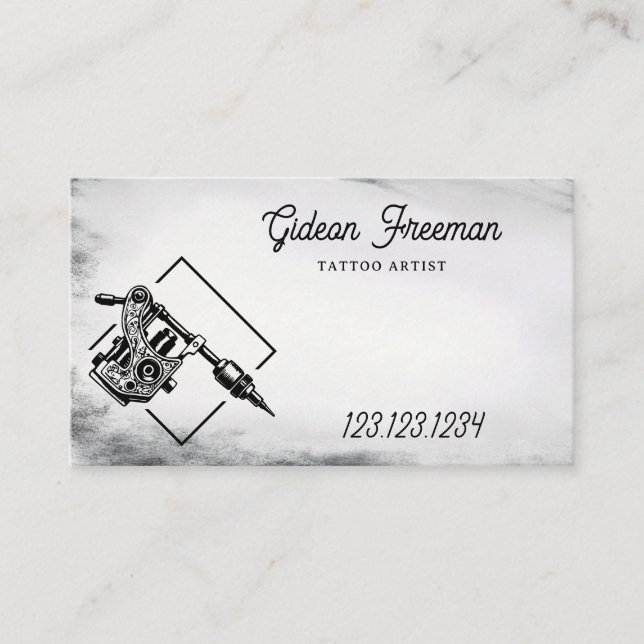 Stilvolle Schwarz-Weiß-Tattoo-Maschine Visitenkarte (Vorderseite)