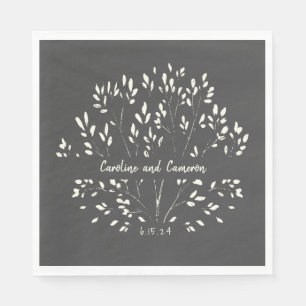 Stilvolle Schwarz-weiße Blütenhochzeit Serviette