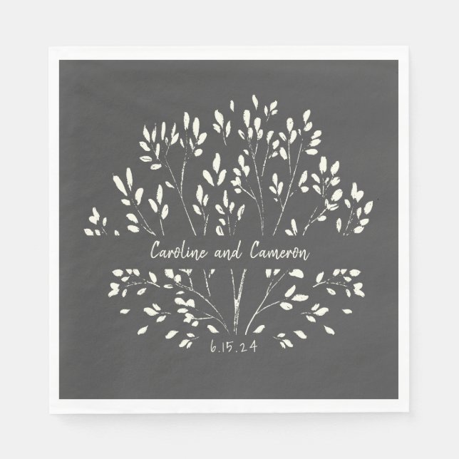 Stilvolle Schwarz-weiße Blütenhochzeit Serviette (Vorderseite)