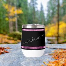 Stilvolle Schwarz-weiße Cursive Name Hot Pink