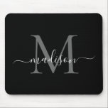Stilvolle Schwarz-weiße Monogram Script Einfach Mo Mousepad<br><div class="desc">Stilvolle Schwarz-weiße Monogram Script Simple Mouse Pad</div>