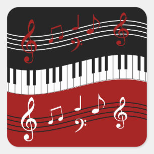 Stilvolle Schwarz-weiße Piano Keys und Notizen Quadratischer Aufkleber