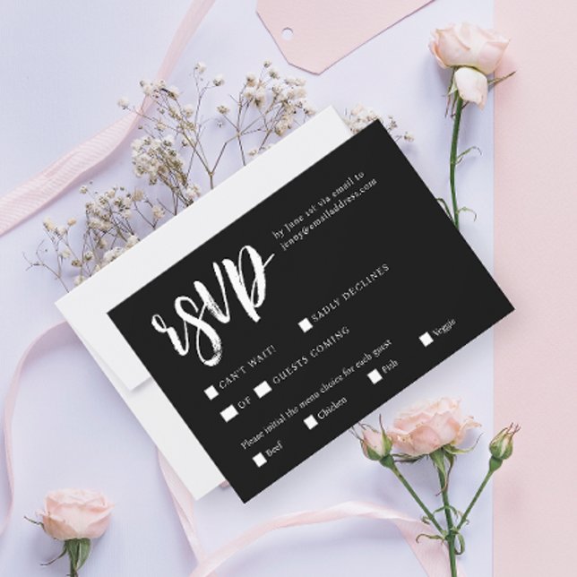 Stilvolle Schwarz-weiße QR-Hochzeit RSVP Karte (Von Creator hochgeladen)