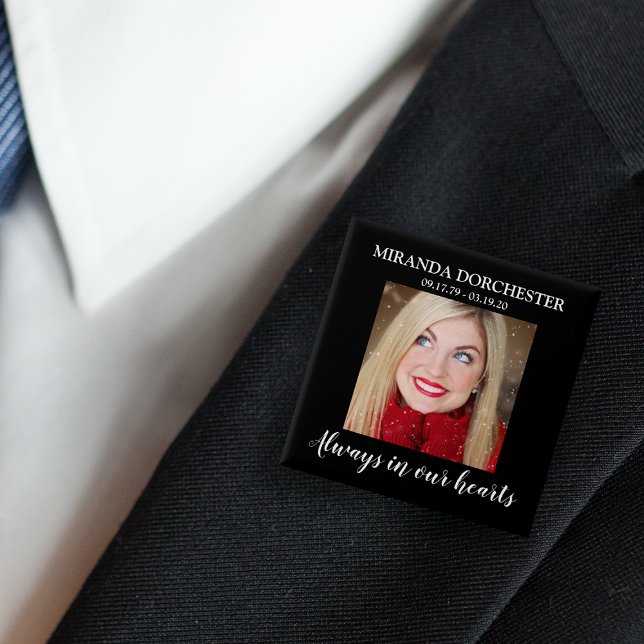 Stilvolle schwarze Foto-Trauerfeier Button (Von Creator hochgeladen)