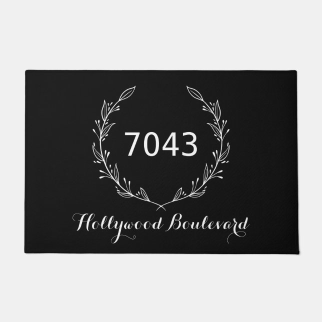Stilvolle schwarze Frontmatte mit Adresse | groß Fußmatte (Vorderseite)