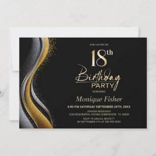 Stilvolle schwarze Goldene 18. Geburtstagsfeier Einladung