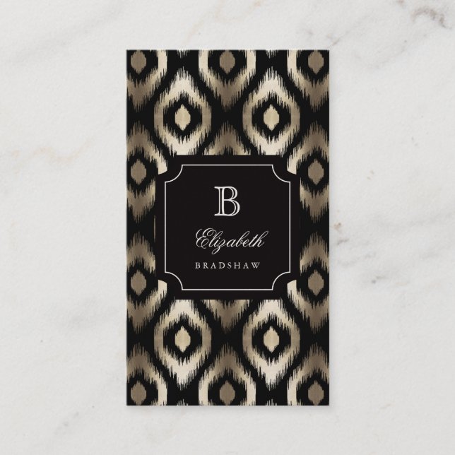 Stilvolle schwarze Goldfolie Diamant Ikat Monogram Visitenkarte (Vorderseite)