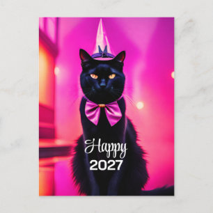 Stilvolle schwarze Katze 2027 Wünsche Postkarte