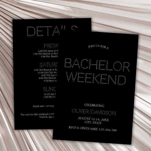 Stilvolle Schwarze Lichter Bachelor Wochenende Aus Einladung (Stylish Black Lights Bachelor Weekend Itinerary Invitation)