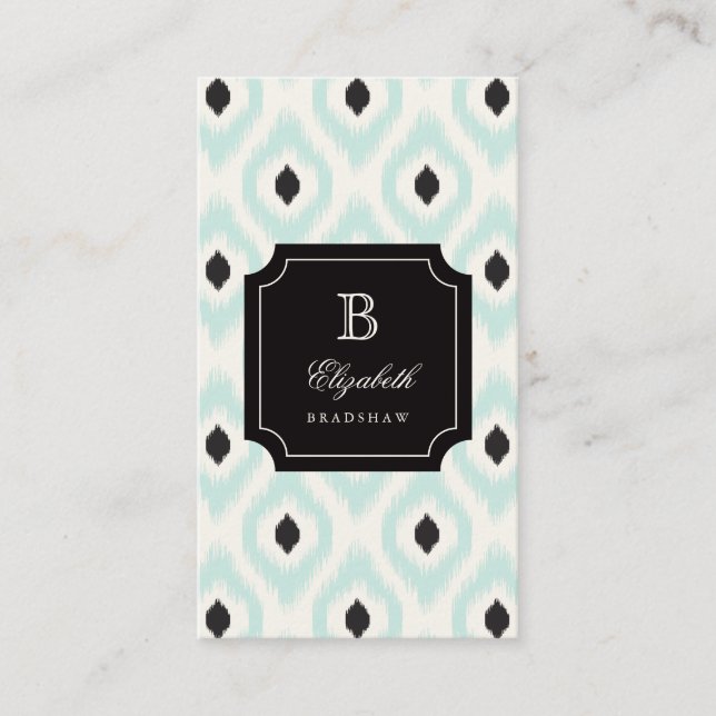 Stilvolle Schwarze Minze Diamant Ikat Monogram Visitenkarte (Vorderseite)