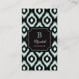 Stilvolle Schwarze Minze Diamant Ikat Monogram Visitenkarte