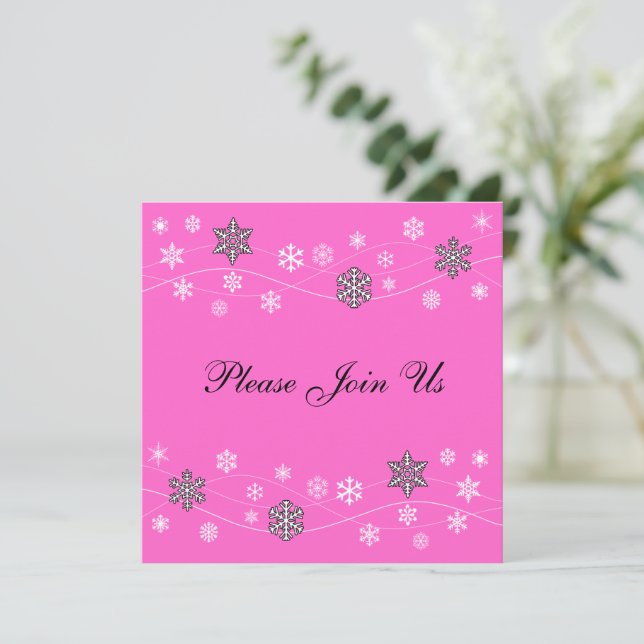 Stilvolle Schwarze Schneeflocken Einladung Vorlage (Stehend Vorderseite)